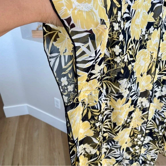 NWT Per Seption Concept Floral Kimono Cardigan XL Yellow Black Open Front Boho - Picture 9 of 9